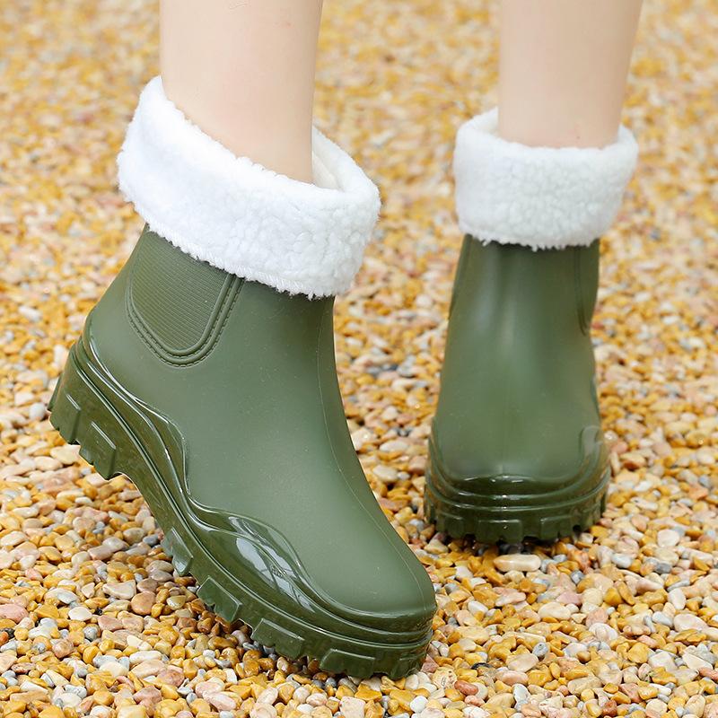 Chelsea rain shoes women's fashion water shoes new velvet rain boots waterproof boot cover shoes non-slip rubber shoes