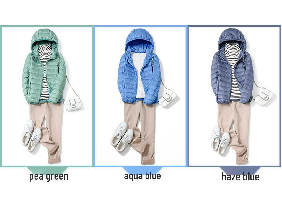 2023 Women's Lightweight Hooded Down Jacket - Slim Fit, Plus Sizes, Autumn/Winter, White Duck Down.