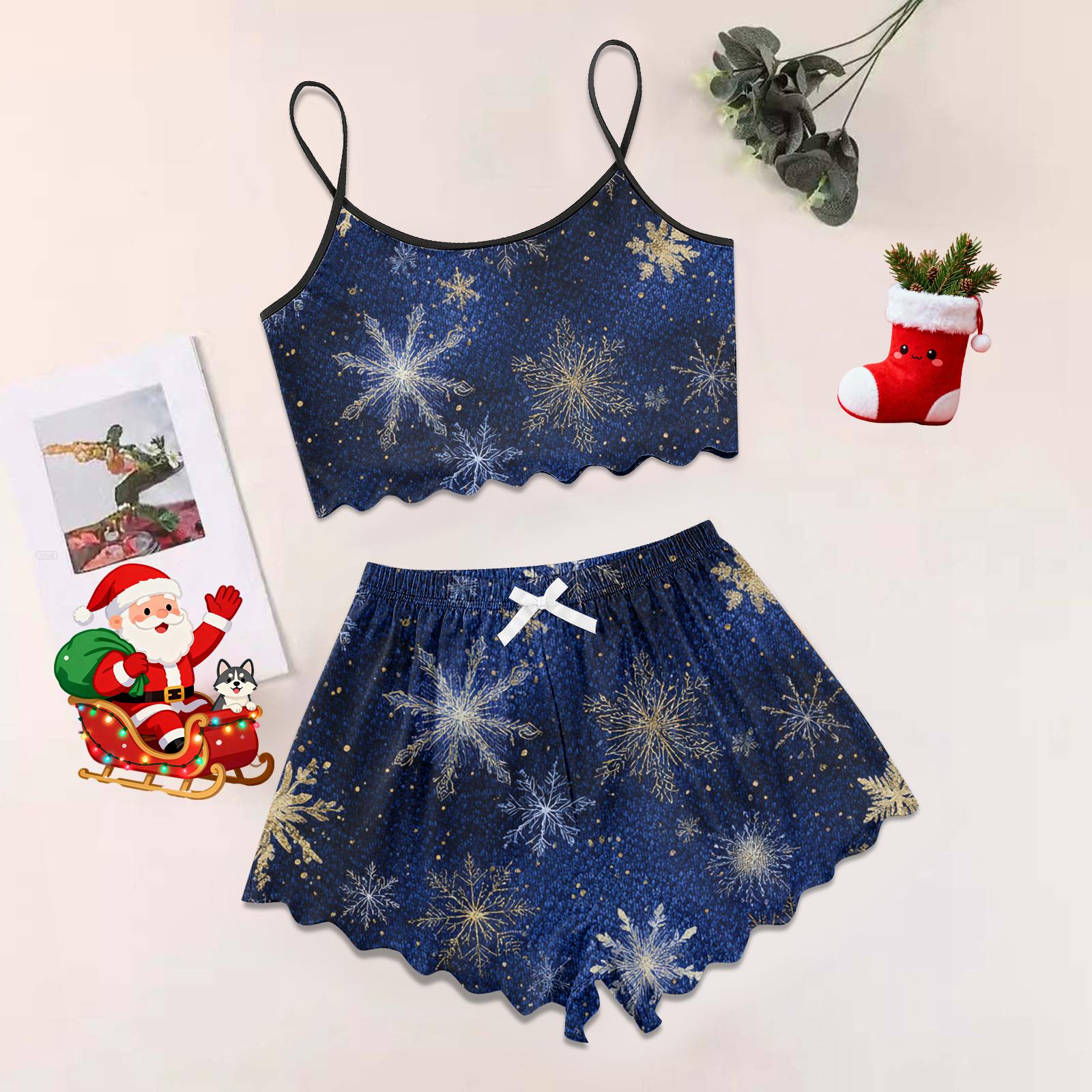 

Женский рождественский комплект с ретро цветочным принтом, жилет без рукавов на подтяжках, шорты, пижамный комплект L