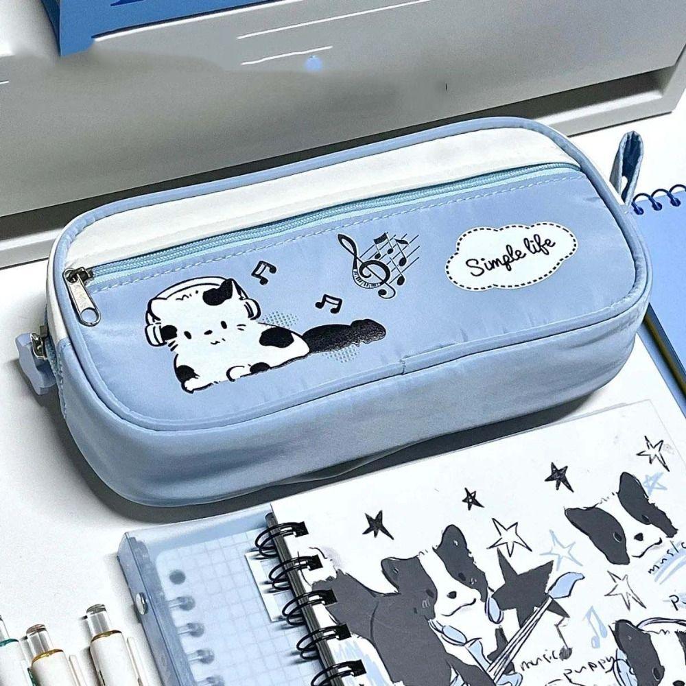 Multifunctional Music Cat Pencil Case Storage Box Zipper Pencil Bag  Student Kid