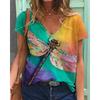 Summer Flower T-Shirts Floral 3D Print Women V-Neck Short Sleeve T Shirt Y2k Harajuku Oversized Tees Tops Female Street Clothing