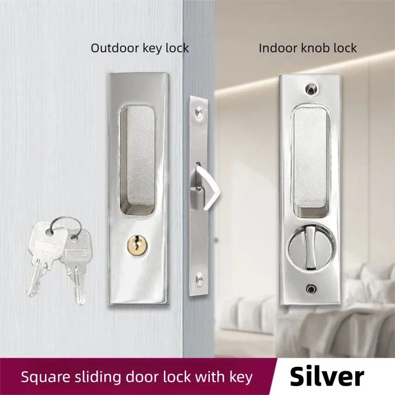 Black Sliding Door Lock with Key Durable Security for Indoor Use - Balcony Kitchen Bathroom Mobile Hook Handle