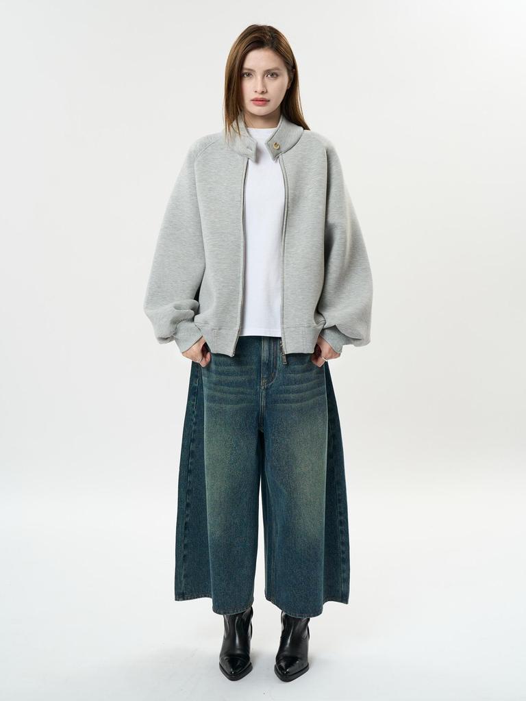 Louvre Spring Retro Stand Collar Zip Sweatshirt - Soft Loose Jacket for Women