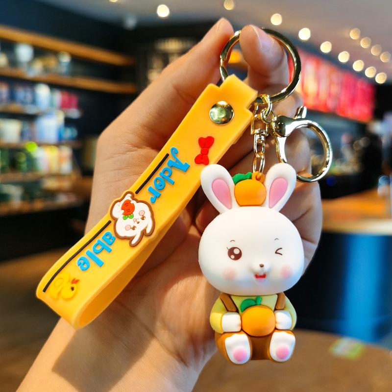 

New Year s Goods Little Rabbit New Year Keychain Cute Cartoon Fruit Little Rabbit Keychain Car Book Small Gift Wholesale Kawaii