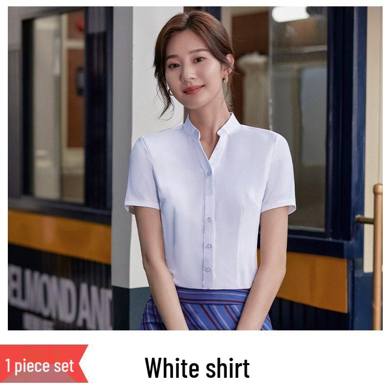 Women's Black Slim-Fit Professional Long-Sleeve Stand-Up Collar Shirt - New 2026 Business Formal Wear