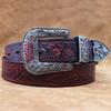 Men's Embossed Western Leather Belt - Retro Oiled Waxed Cowhide with Buckle