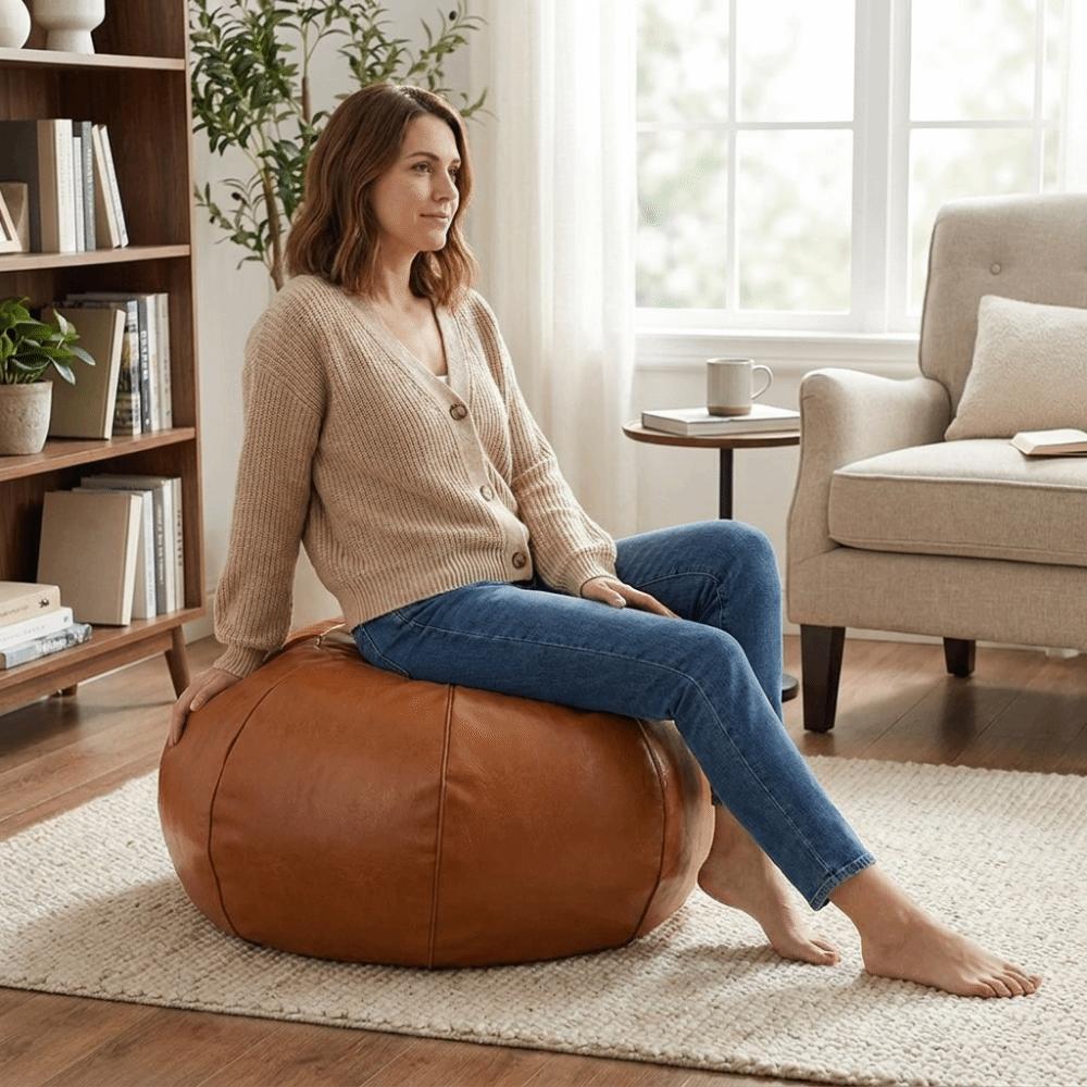 Round Footstool Cover Leather Seat Cushion Cover Versatile Pumpkin Pouf Cover Meditation Room