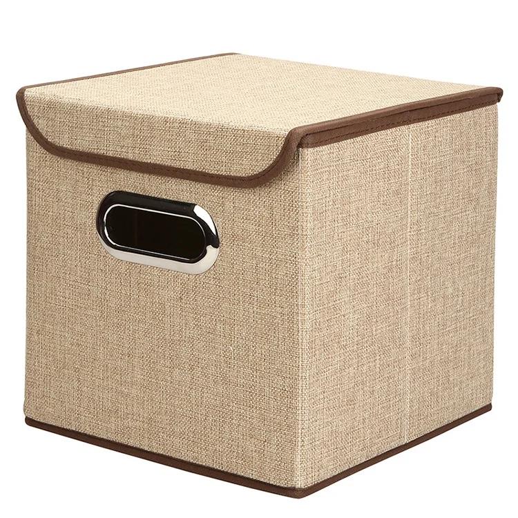 Square Folding Cotton Linen Clothing Storage Box Large Wardrobe Rectangle Bin Organizer with Cover Portable Container бежевый 1480₽