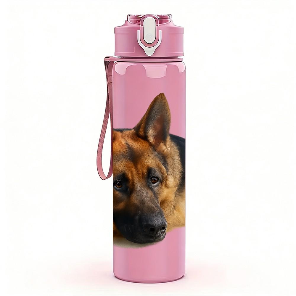 1PC Alert German Shepherd Dog 750ml Color Plastic Sports Water Bottle Leakproof Flip Straw Lid Suitable for Sports Office Home Use