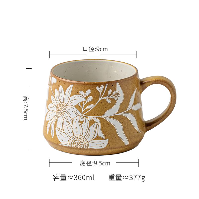 Retro Floral Pattern Ceramic Cup Large Capacity Coffee Mug Milk Cup Breakfast Cup Beverage Cups Household Water Cups Tea Cups