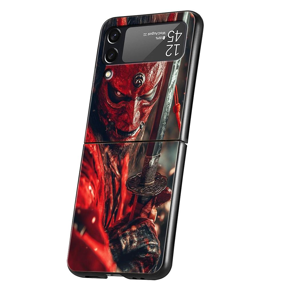 Hard PC Phone Case For Samsung Galaxy Z Flip 7 6 5 4 Black Cover For Galaxy Z Flip 3 Foldable Bag Capas Japan Ghost Face Samurai