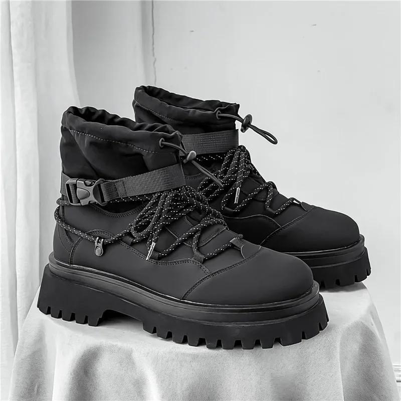 Men's Spring New Fashionable Versatile Work Shoes Outdoor Anti Slip and Wear Resistant High Top Boots Thick Soled Short Boots