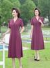 Mid-Aged & Elderly Women's Short-Sleeved Casual Summer Over-the-Knee Dress