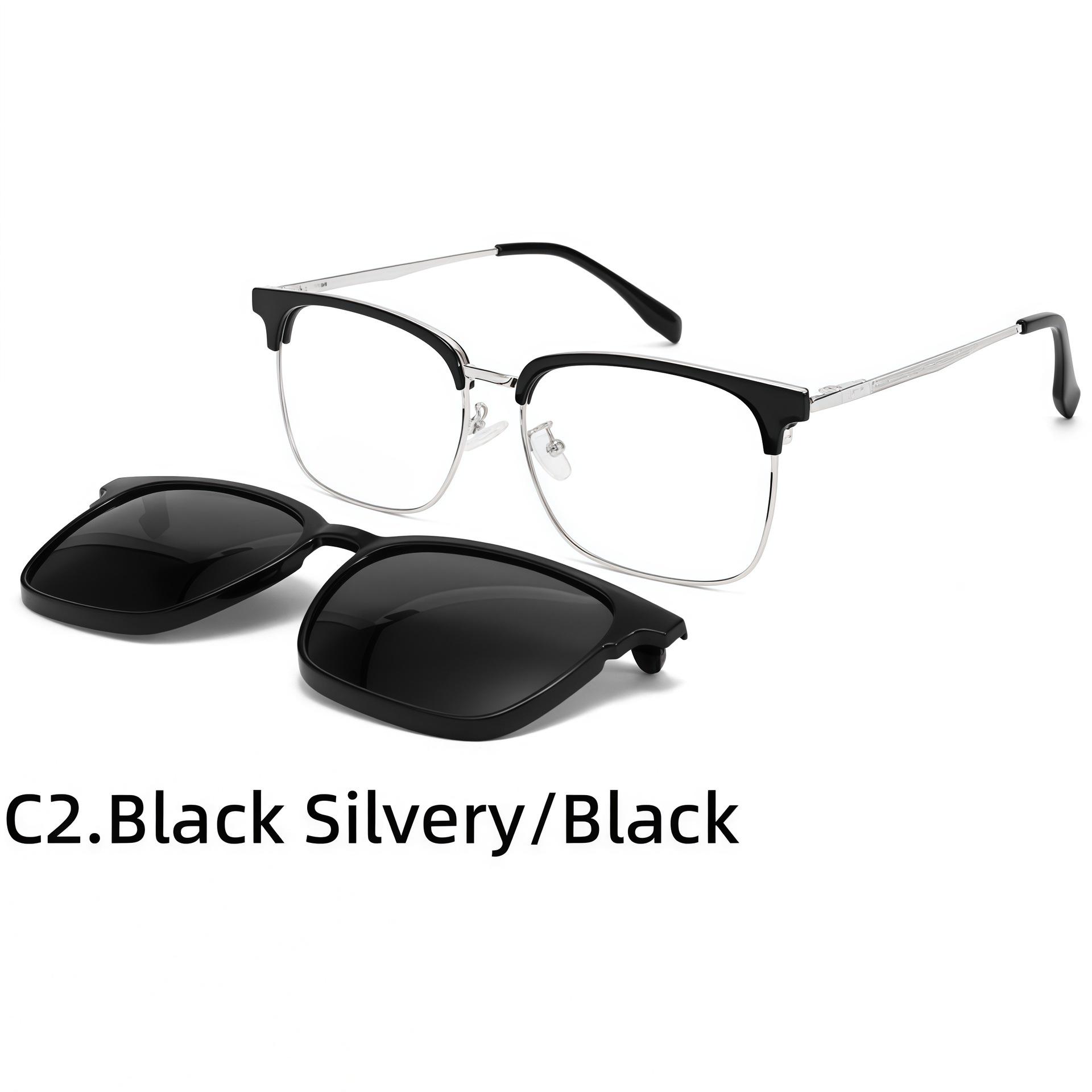 8326 Magnetic Metal Frame Polarized Clip-on Flip-up Sunglasses Set