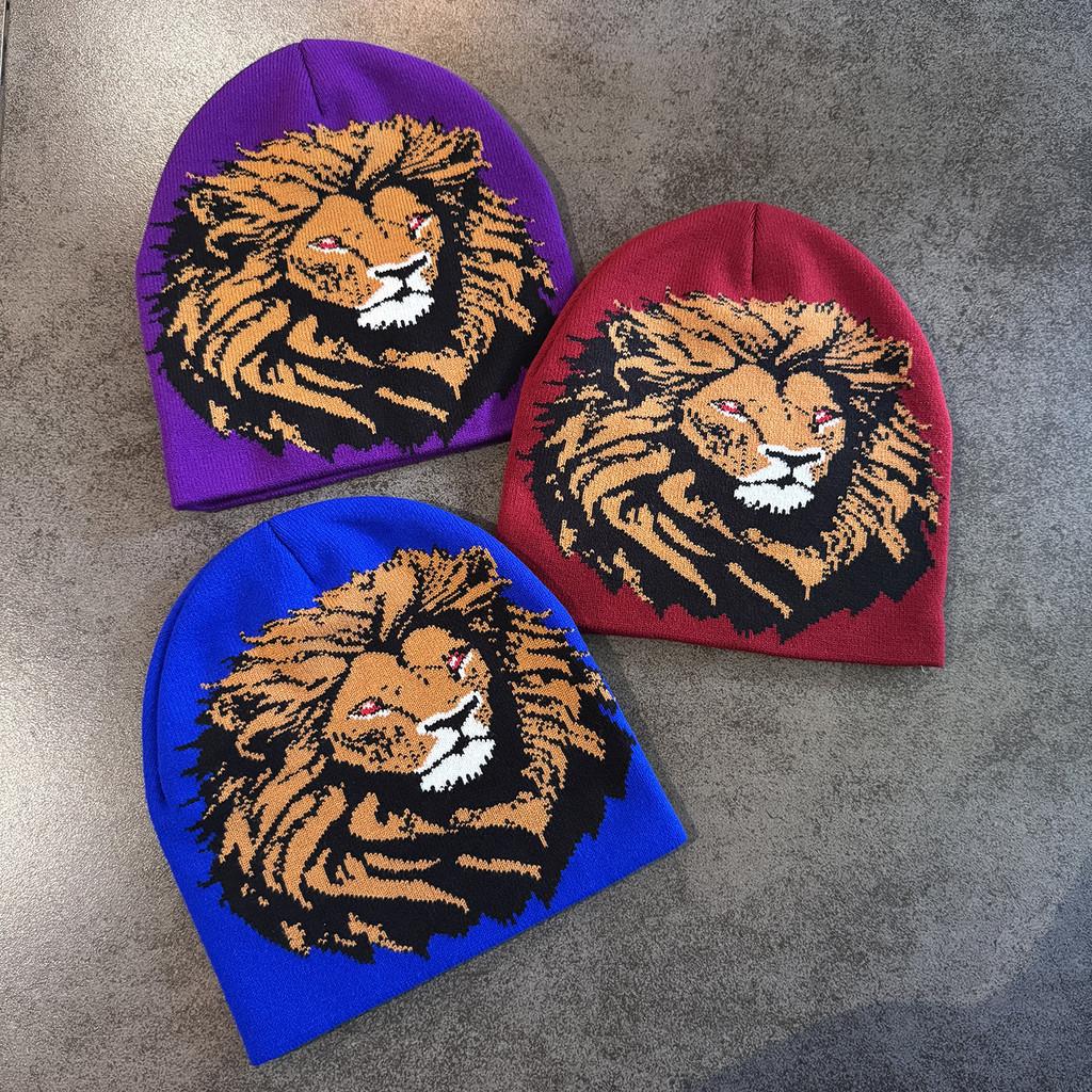Lion Character Print Beanie With Plush Detailing For Kids And Teens Winter Fashion