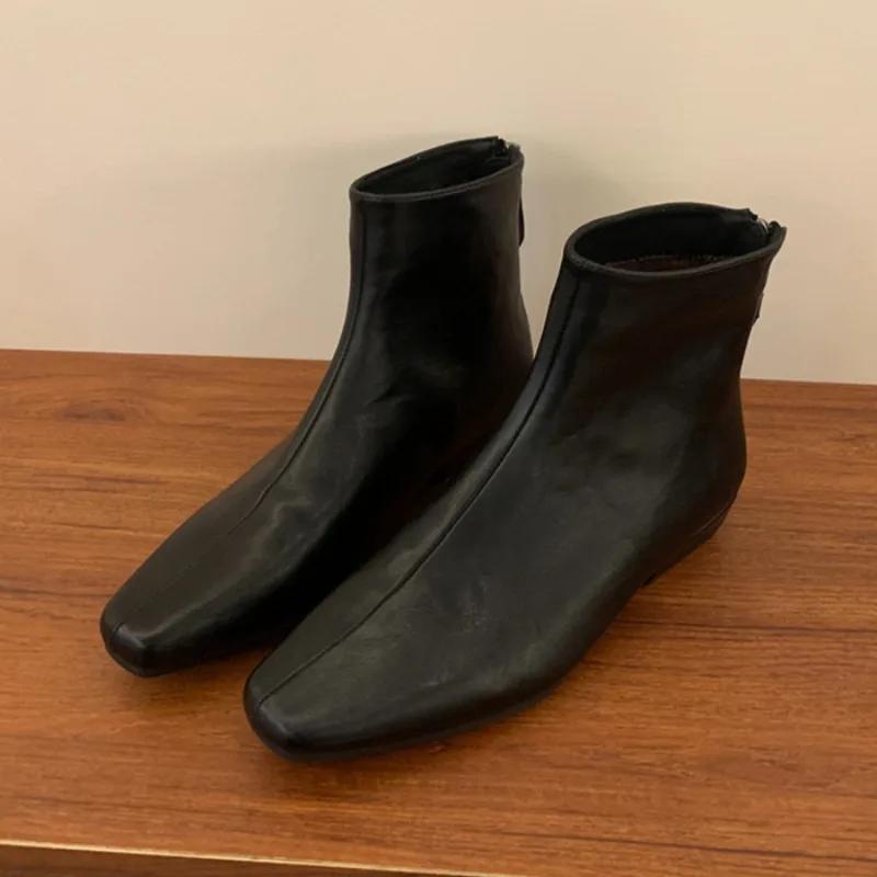 Ghete de damă până la gleznă din piele întoarsă, călduroase, cu vârf pătrat, din piele, de zăpadă, de marcă, cu pluș, din bumbac, la modă, Chelsea, cu toc mic, fashion, confortabile, botine de damă