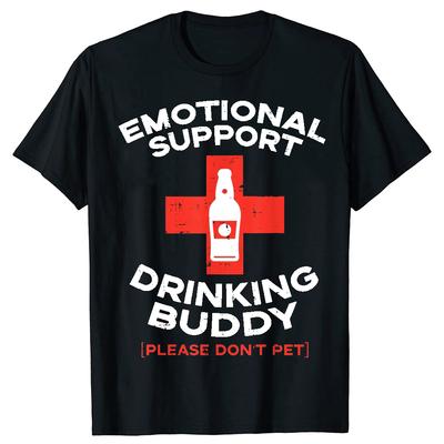 Funny Emotional Support Drinking Beer T Shirts Men Pure Cotton Humor Streetwear Tee Shirt Short Sleeve Unisex Loose Clothing