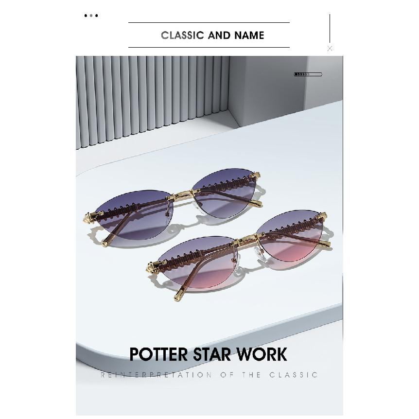 Cat-eye Sunglasses, Metal Frameless Design, Unisex, Suitable for Outdoor Wear and Fashion Shows, with Rivet Detailing On the Arms