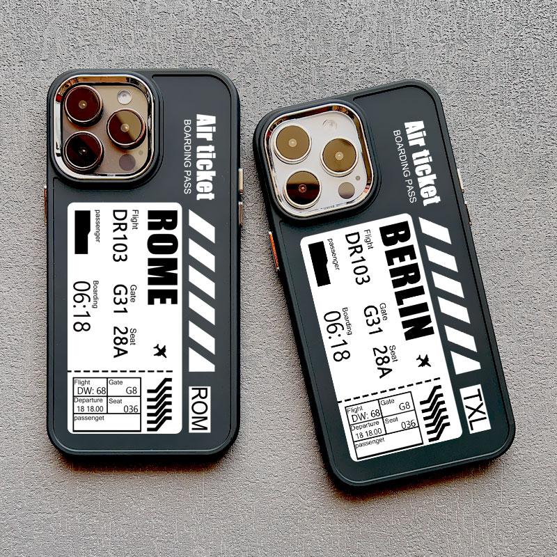 Hot Air Ticket Travel New York London Paris Label Phone Case for iPhone X XS XR 11 12 13 14 15 Pro Max 7 8 Plus Black Soft Cover