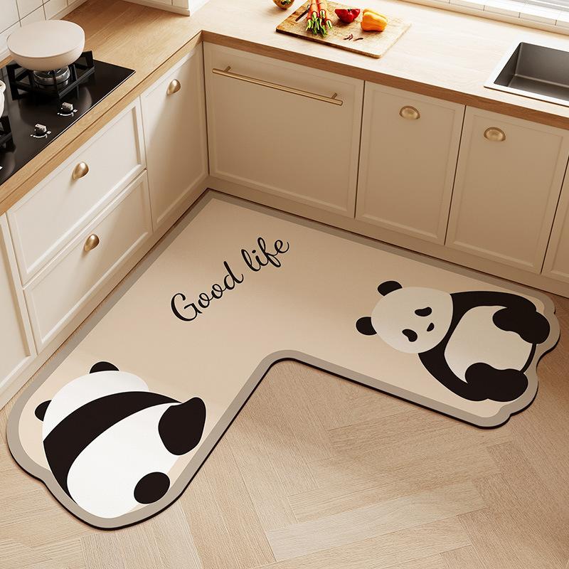 Cartoon Animal L-shaped Diatom Mud Anti-slip  Anti-oil Water Absorption  Quick-drying Household Kitchen Floor Mat Wipeable and Washable Mat