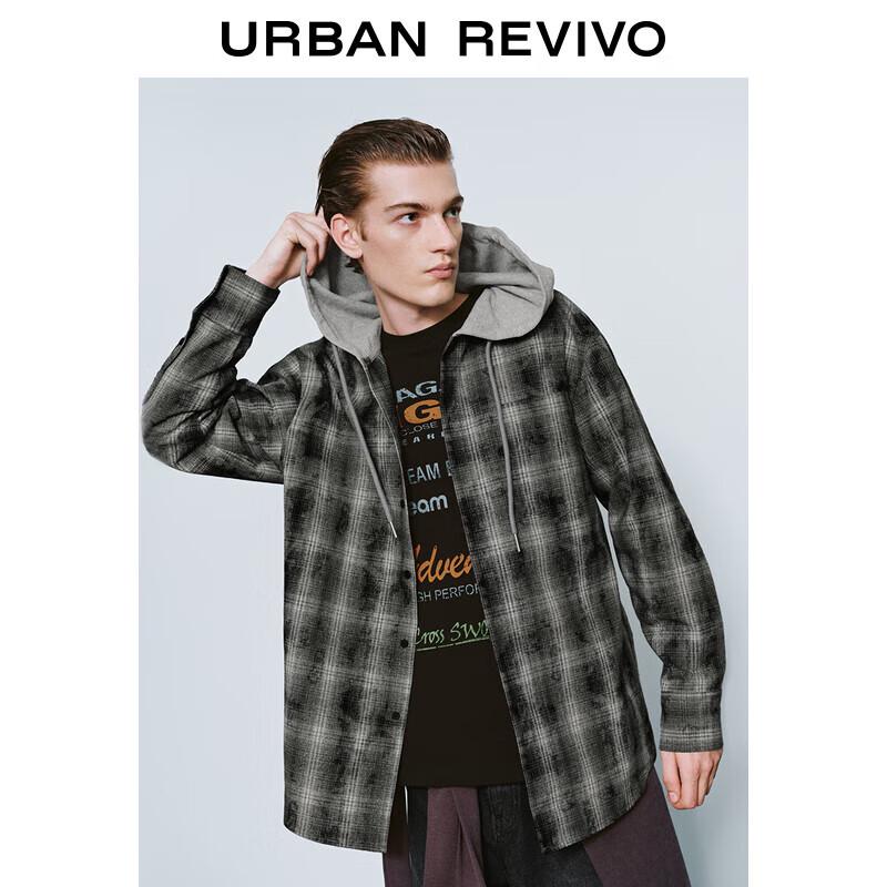 UR Men s Plaid Hooded Faux Layer Button-Up Shirt XS