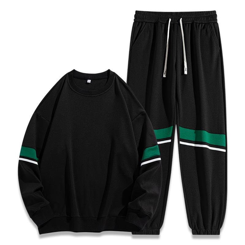Spring and Summer Men's Sports and Leisure Suit Round Neck Pullover Hoodie Solid Color Long Pants Hoodie Versatile Men's Suit