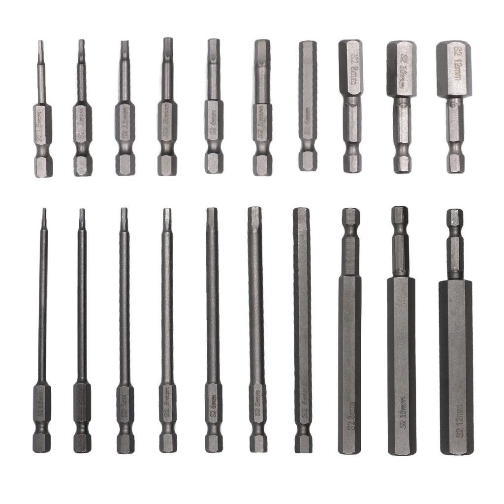 KKLM Set of Hex Wrench Bits for Electric Magnetic S2 Precision Driver Hex Impact Compatible 20-Piece Screwdrivers, Bits, 6.35mm Shank, 50mm/100mm
