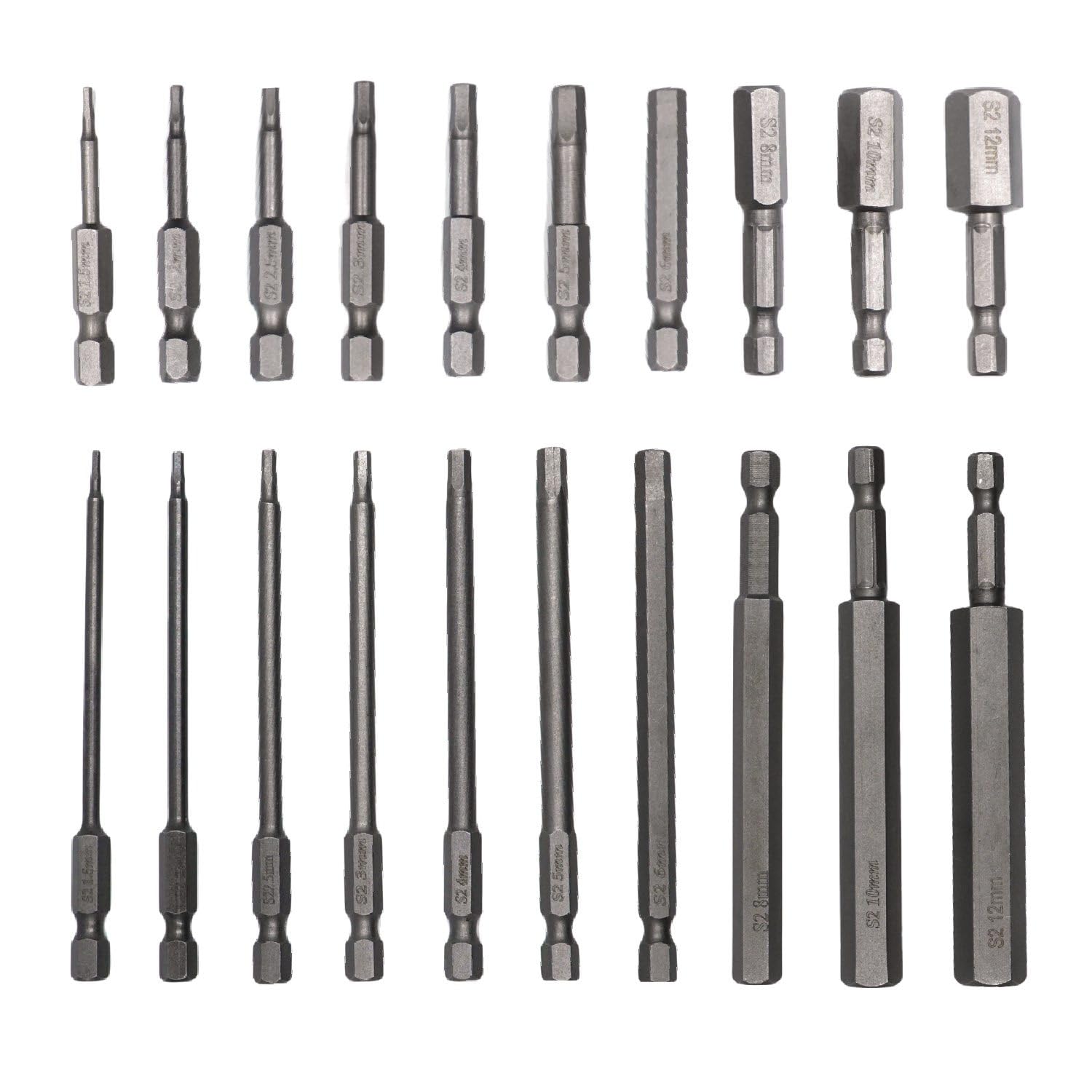 

KKLM Set of Hex Wrench Bits for Electric Magnetic S2 Precision Driver Hex Impact Compatible 20-Piece Screwdrivers, Bits, 6.35mm Shank, 50mm/100mm