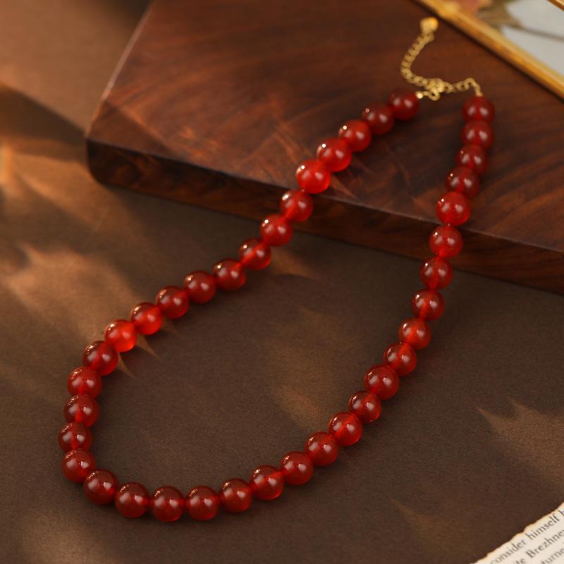 Banyan Baum Roter Achat Perlenkette S925 Silber - Handgefertigte Retro Schlüsselbeinkette für Damen.