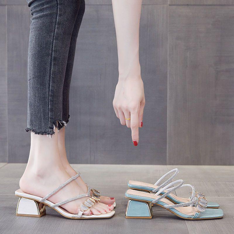 Mode Draußen Mit Absatz Damen Hausschuhe und Damen Sandalen Strass Pantoletten Stilvolle Einzigartige Schuhe 2025 Trend Günstiger Ausverkaufsschuh