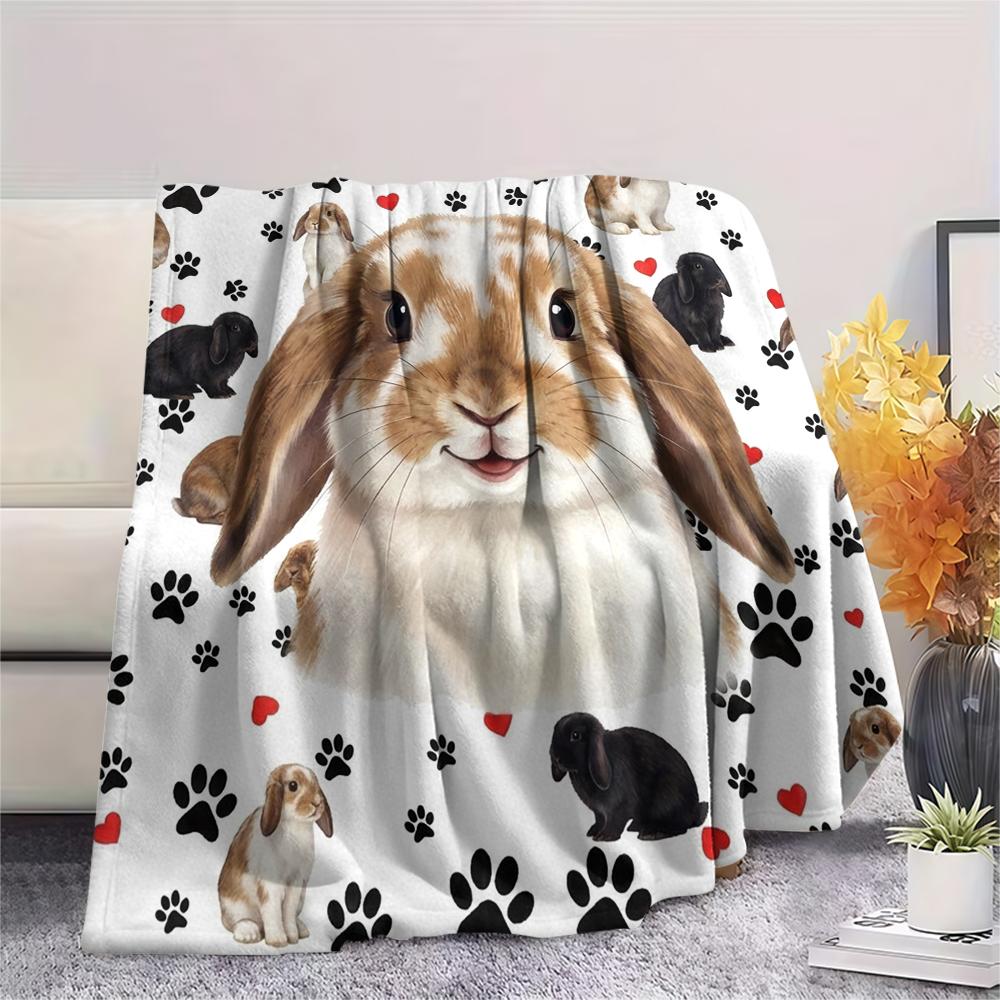 1PC Cute Cats Rabbits Print Flannel Blanket, High Quality All Seasons, Home Decor, Warmth and Comfort, Perfect for Christmas Gifts