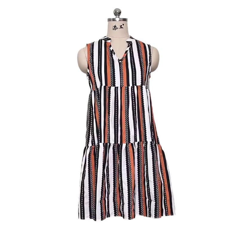 Dress Summer Striped Patchwork V-neck Skirt Women's Dress