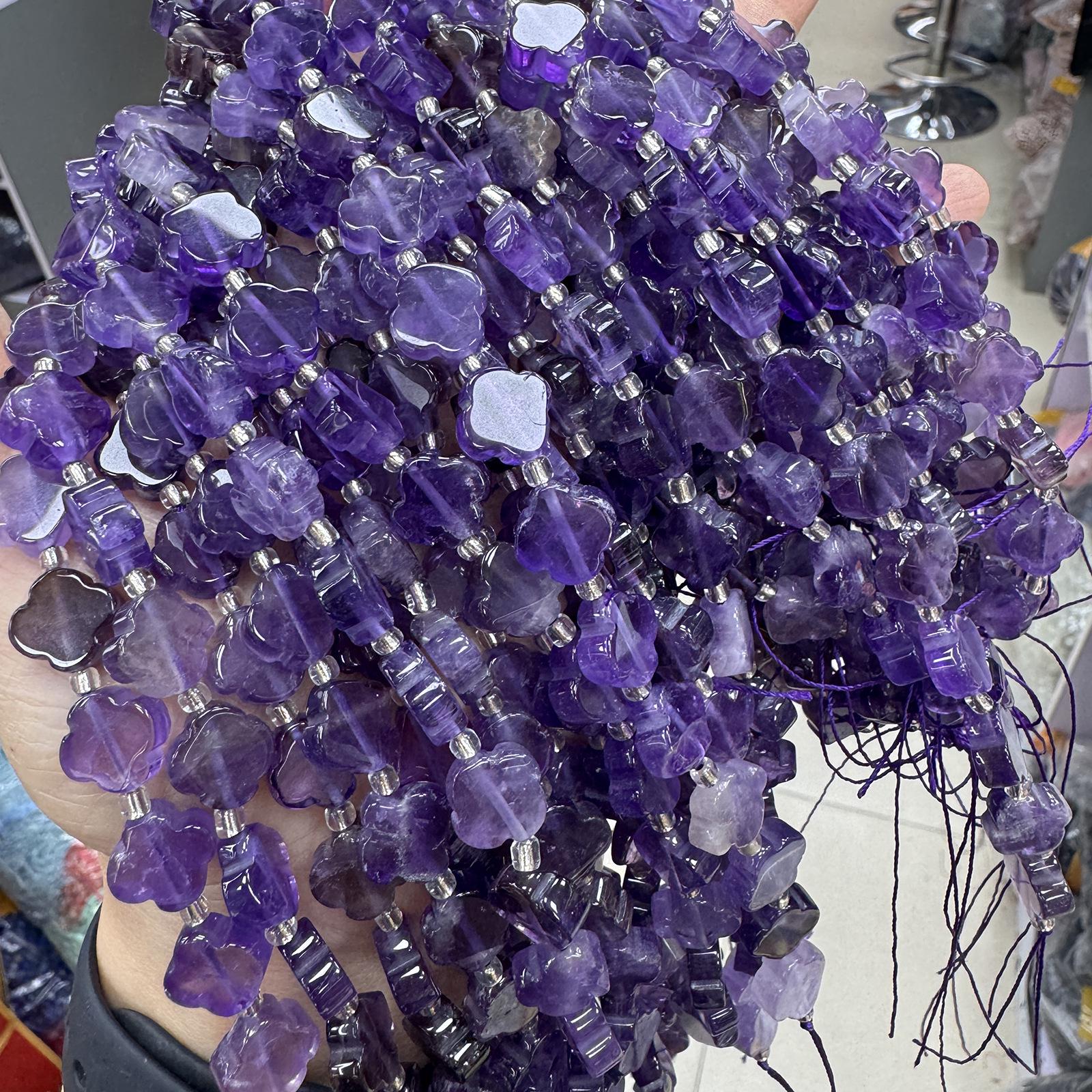 Amethyst Four-Leaf Clover Beaded Strand for DIY Jewelry Accessories