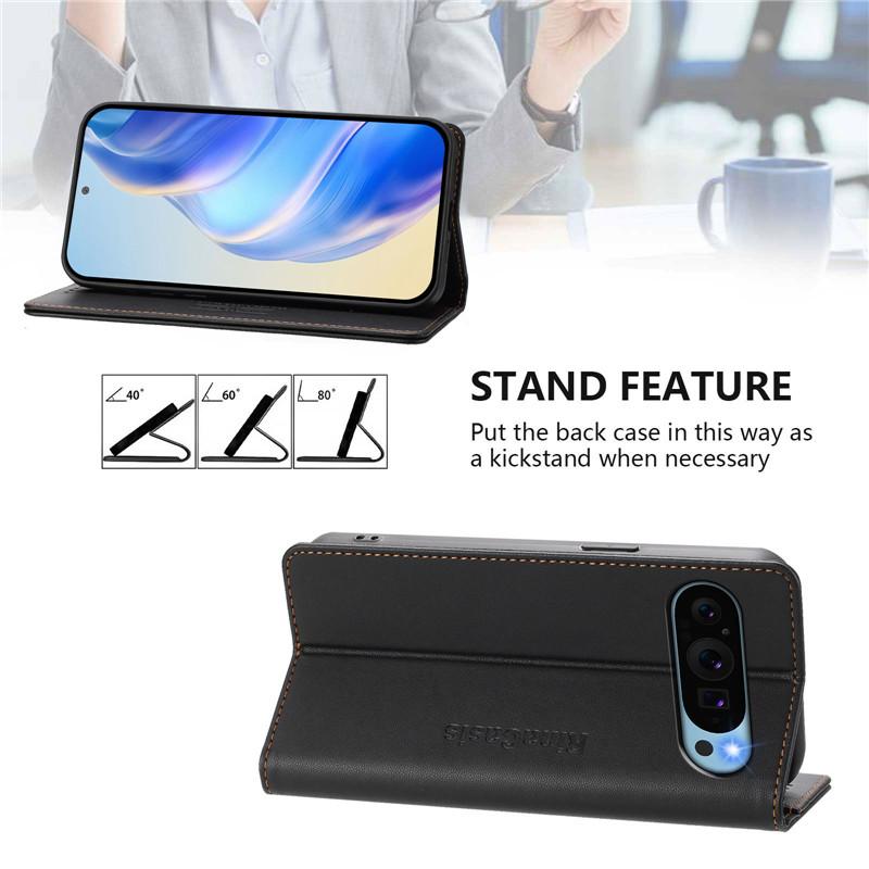 Luksusowy portfel antykradzieżowy z klapką, etui na telefon dla Google Pixel 9a 8a 7a 6a 5a 5 6 7 8 9 Pro XL 5G, etui skórzane, jednokolorowe