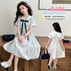 Girls' Korean version college style summer dress, new summer children's stylish navy collar bow dress