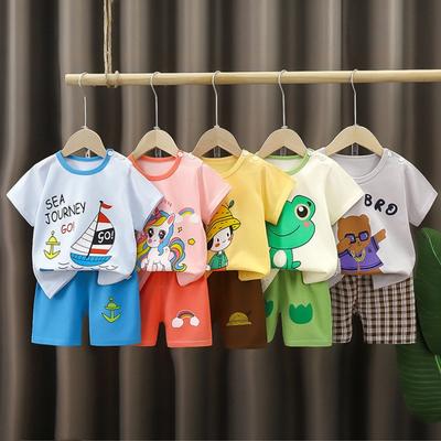 2Pcs/Set Summer Cartoon Short Sleeves Tops Shorts Outfit Set Cotton Newborn Children's Pajamas Toddler Boys Girls Baby Kids Clothes