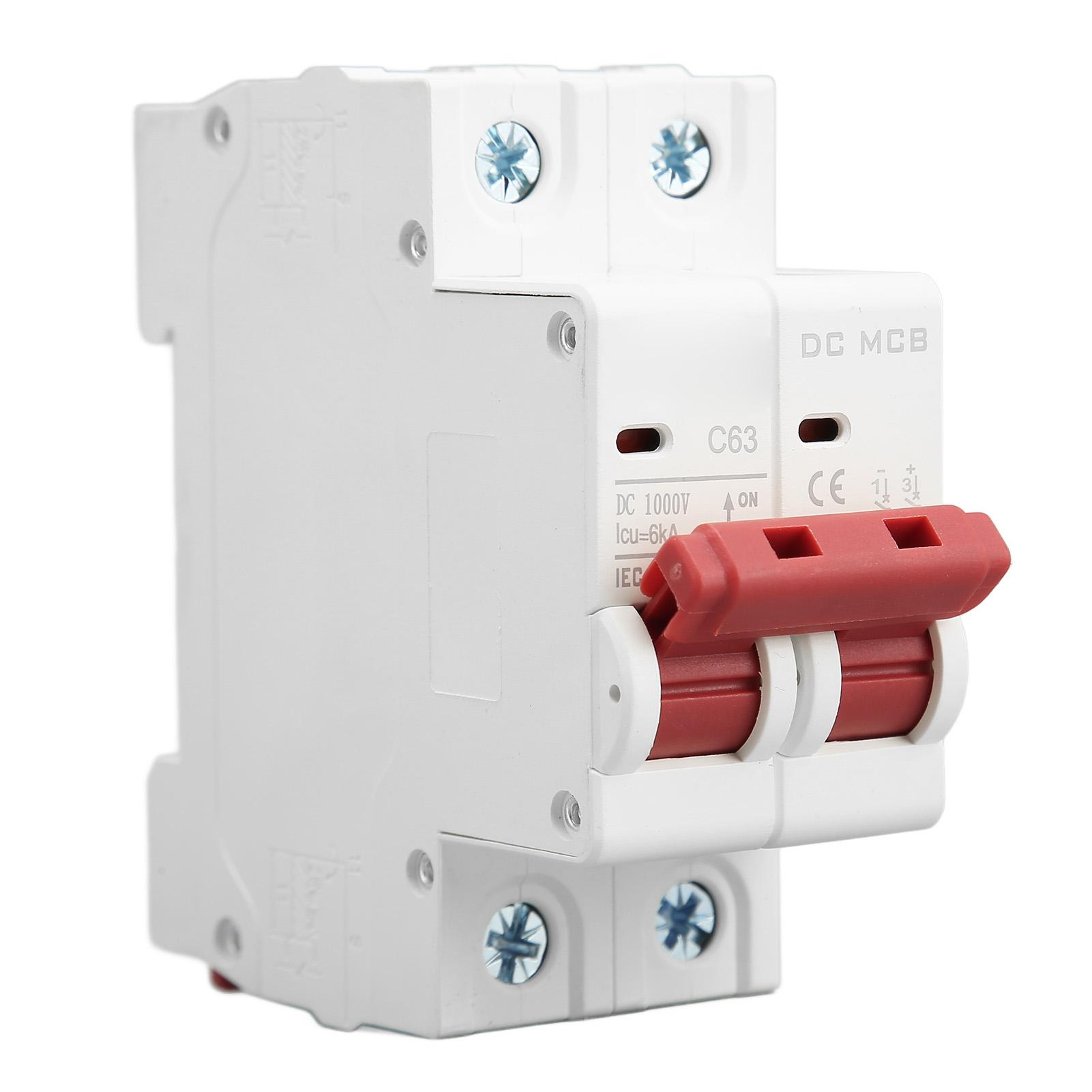 

Circuit Breaker 2P DC 1000V MCB 63A Protection Switch 6000A Breaking Capacity for Home