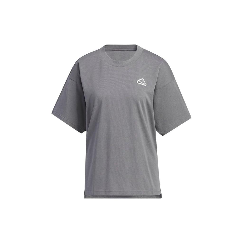 Adidas Solid Color Logo Letter Patch Short Sleeve T-Shirt Women Tops Grey IA5250