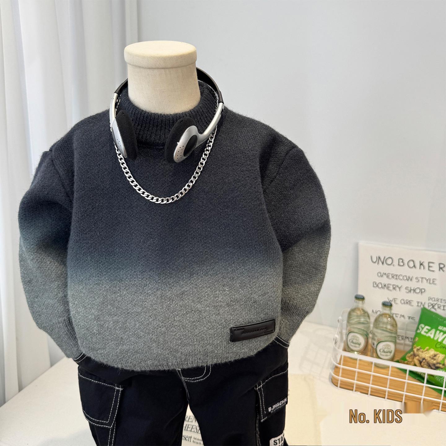 Boys  Gradient Knit Sweater: Trendy Autumn/Winter 2025 Fashion - Thick, Cool, and Handsome Design for Kids 140 cm