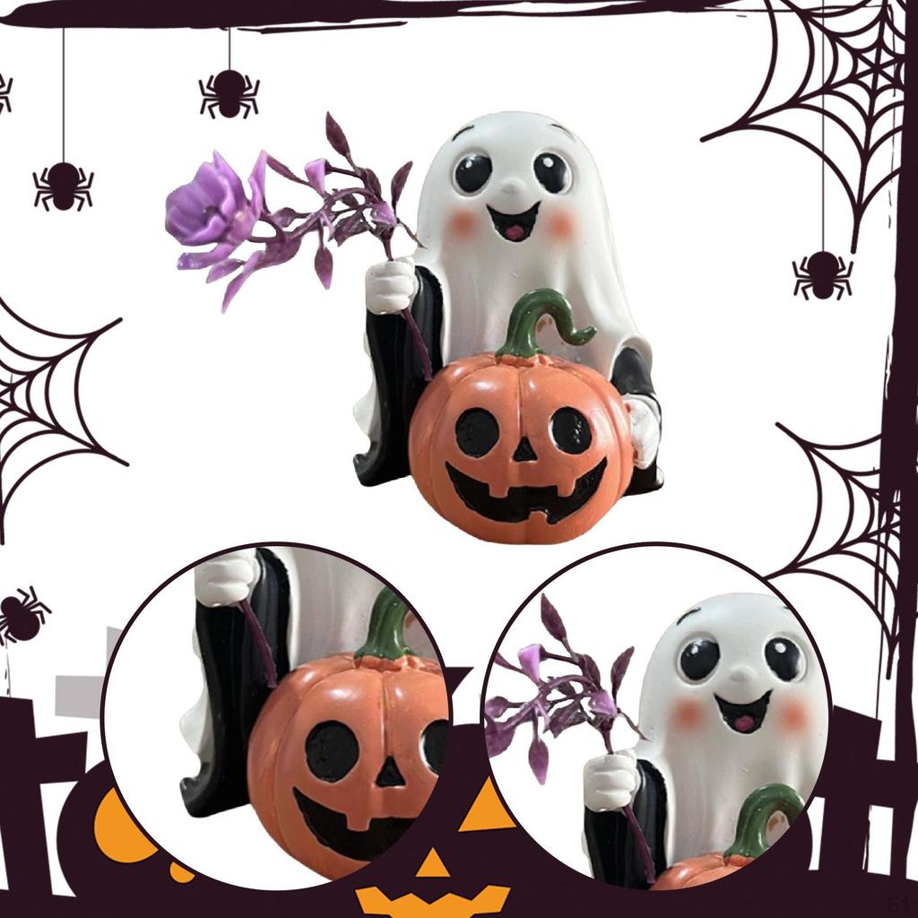 Halloween Pumpkin Statue Figurine Decor Funny Gift Photo Props Desktop Ornament for Home Living Room