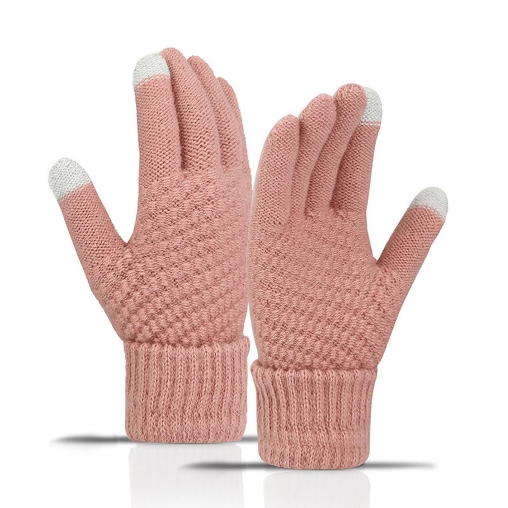 Gloves for Women In Winter, Thickened with Velvet, Korean Version, Cold Resistant, Cute, Cycling, Touch Screen, Warm, Knitted Yarn Gloves