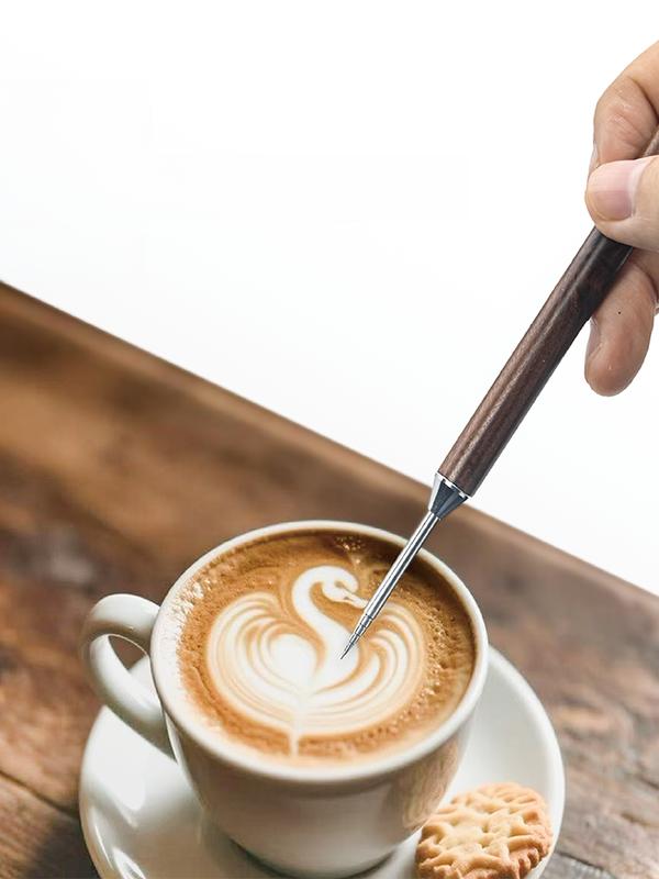 Professional Coffee Latte Art Needle with Pear Wood Handle 304 Stainless Steel Food Grade Hook Flower Coffee Making Tool