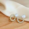 Korean Style Rhinestone Circle Pearl Women's Stud Earrings – Elegant Daily Wear