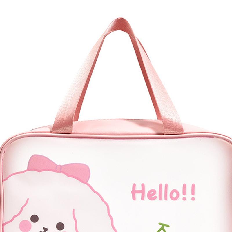 Clear Travel Bag Cherry Puppy Frosted Translucent Waterproof PVC Toiletry Bag Pouch for Washing L