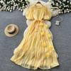 French Heavy Industry Diamond-encrusted Red Pleated Dress for Women's Summer Waist and Thin Temperament Thousand Gold Style Long Dress