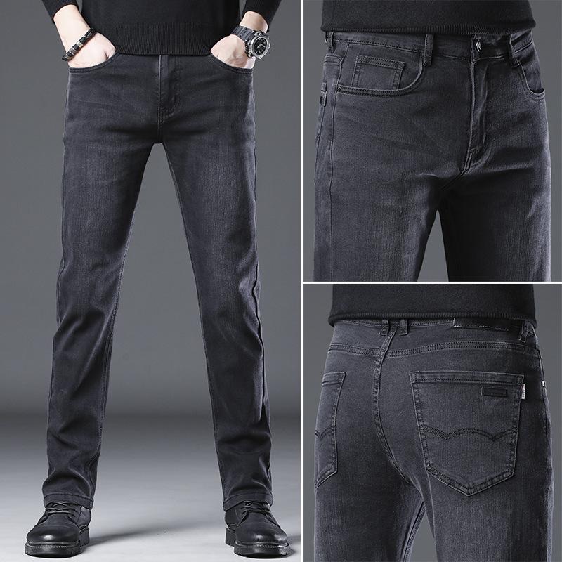 Slim straight leg trousers jeans men s slim straight leg youth black gray large size casual stretch trendy men s pants 28 чёрный