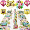 Cartoon SpongeBob Birthday Party Themed Disposable Tableware Balloon Set Party Hat Mask Napkin Horn Banner Backdrop Baby Shower