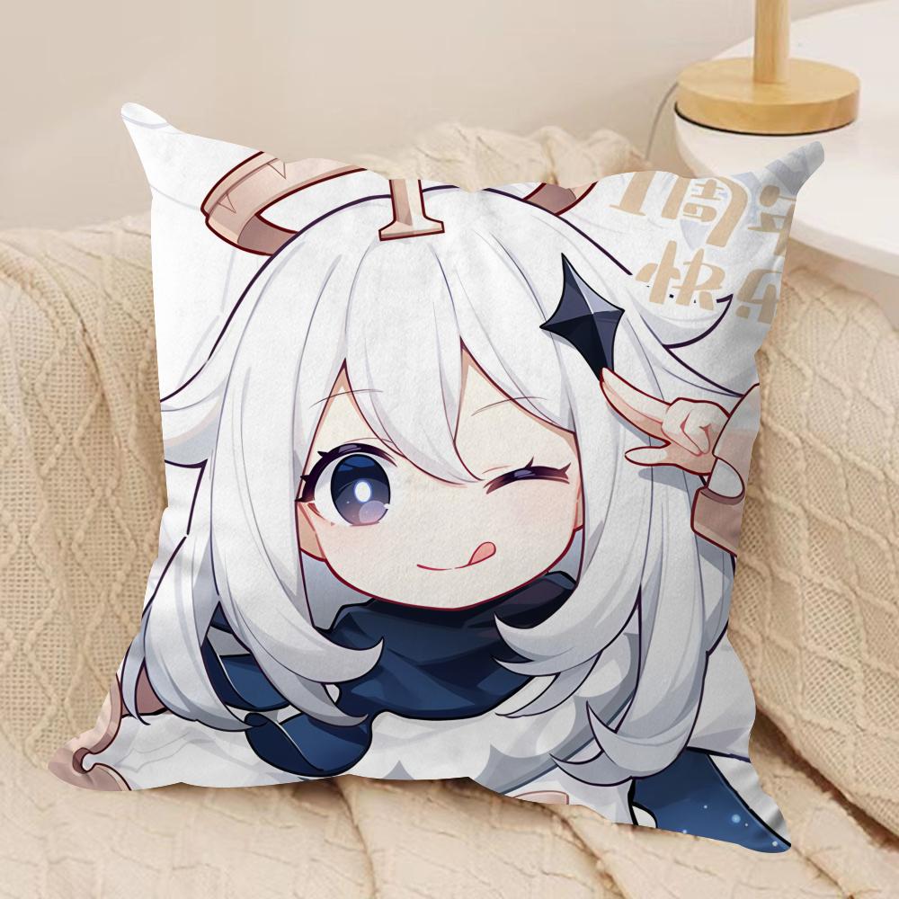 Paimon Cute Genshin Impact Cushion Cover Silky Short Plush Invisible Zipper Dustproof Sofa Pillow Case For Home Decor
