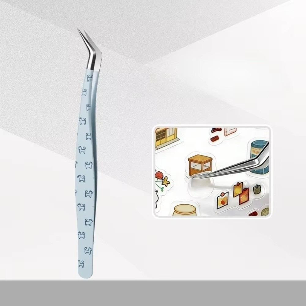 Stainless Steel Curved Stickers Tweezers High Precision Cartoon False Eyelash Tweezers Anti-static Lashes Extension Tweezer