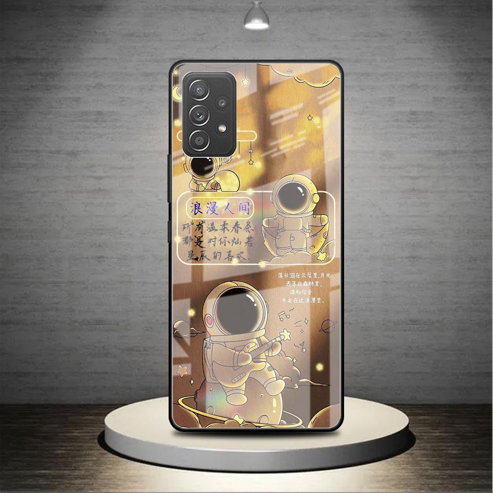 Glashülle für Samsung Galaxy A52 A71 A50 A51 A70 A21s A31 A72 A10 A12 A30 A22 5G Telefonabdeckung Astronaut Cartoon